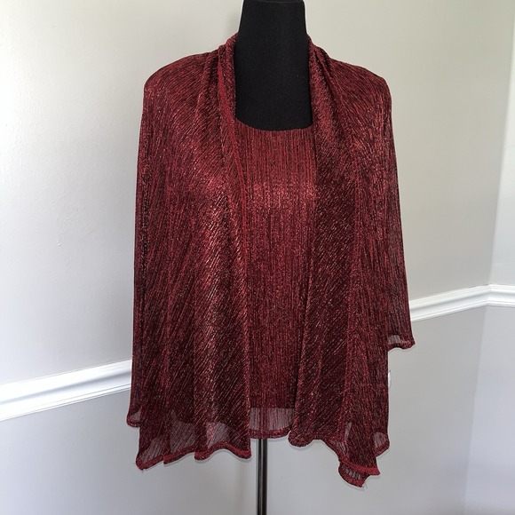 R&M Richards Womens Size L Red Sparkly Twofer Cardigan Jacket Long Sleeve NEW - Picture 6 of 9